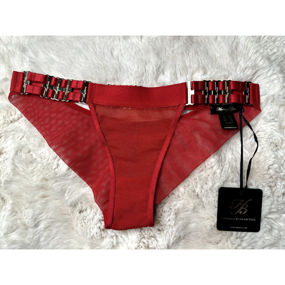 Honey Birdette SAMANTHA❤️ Red & Gold Cheeky Brief Panty XS - Picture 1 of 3